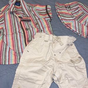 Baby boys sz 3-6 gap khaki pants shirt hat summer